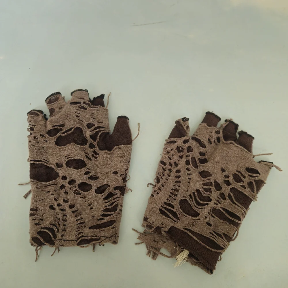 Brown Fingerless Gloves with Lace Detail Mummy Gloves Costume Gloves HIM